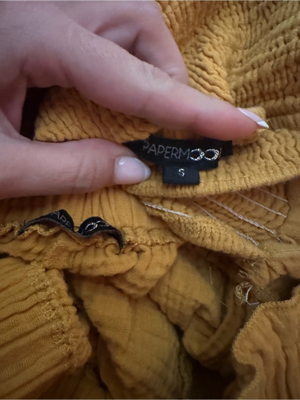 Papermoon Mustard Yellow High-Waist Smocked Shorts - Picture 4 of 4